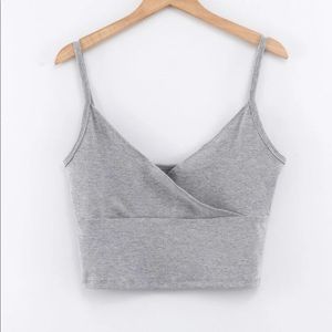 Grey surplice front cami top